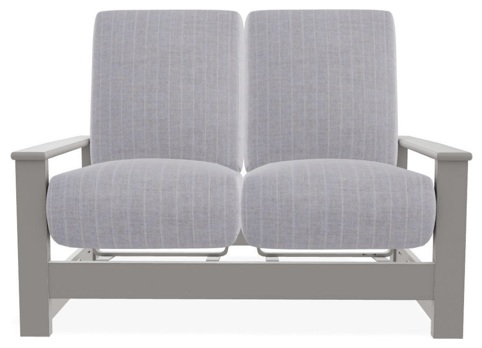 Leeward Deep Seat Outdoor Loveseat with Hidden Motion, Ticking Fog/Warm Gray
