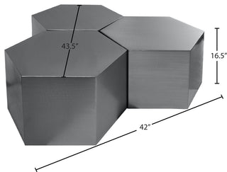 Hexagon Coffee Table, Brushed Chrome, 3 Piece