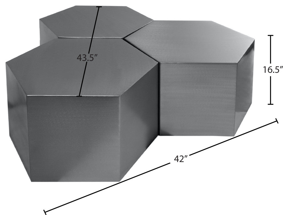 Hexagon Coffee Table, Brushed Chrome, 3 Piece