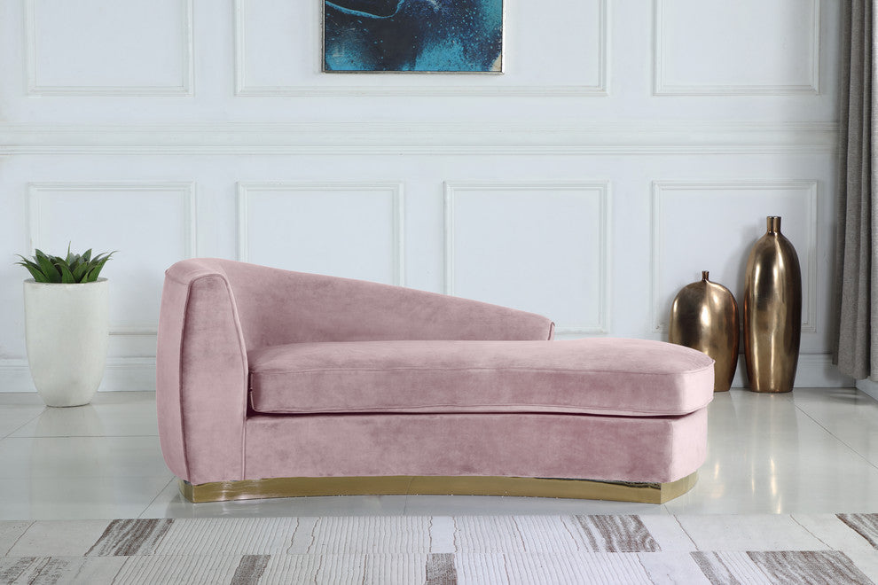 Julian Velvet Upholstered Chaise, Pink, Gold Base