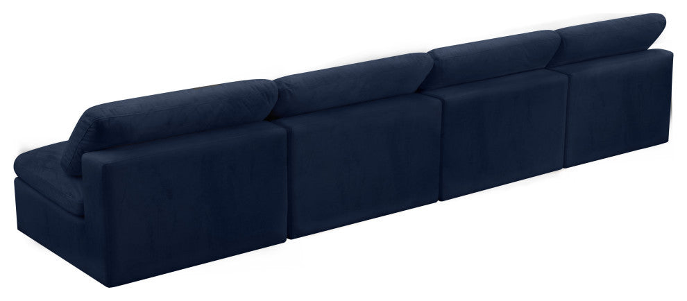 Cozy Velvet Upholstered Comfort Modular Armless Sofa, Navy