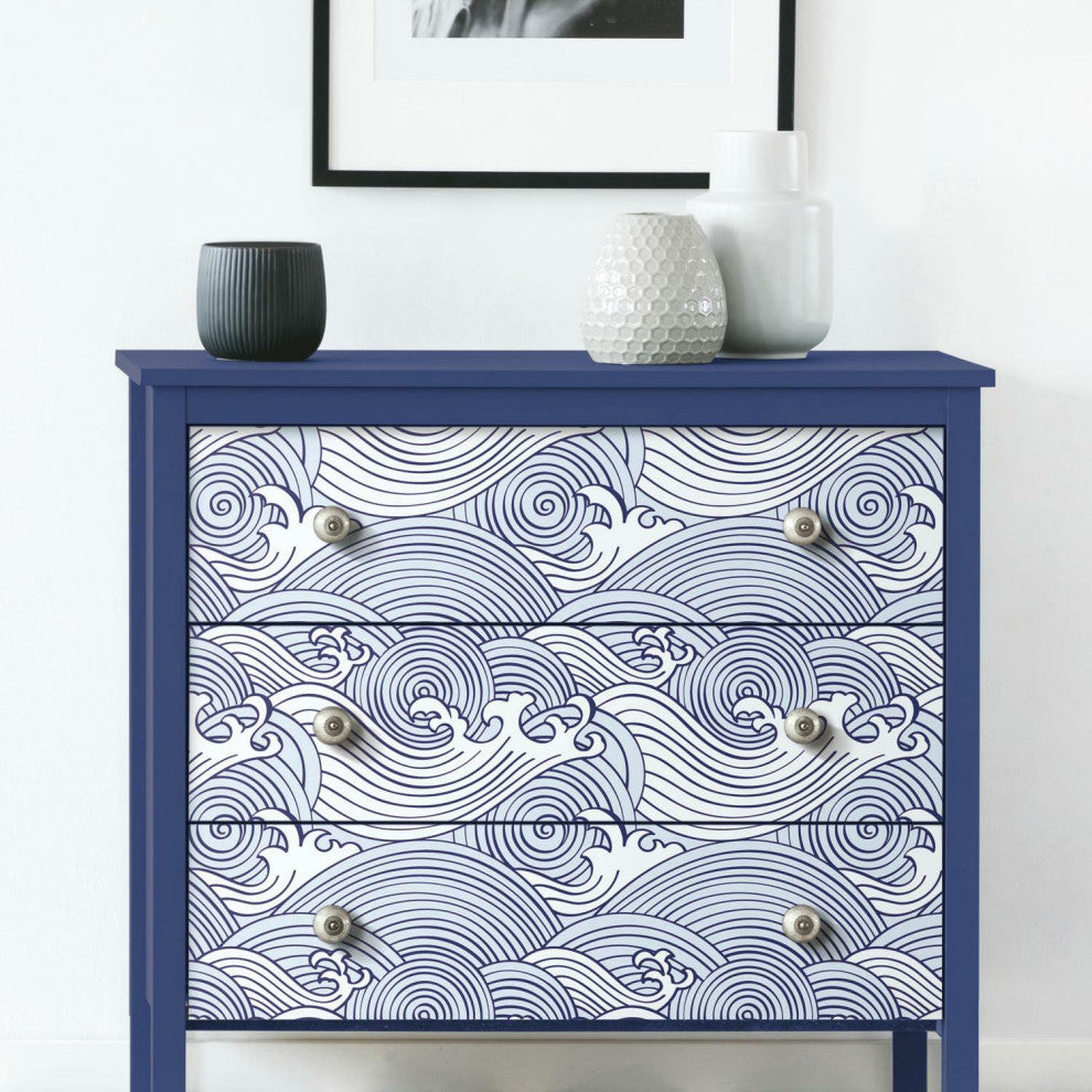 Blue & White Asian Waves Peel & Stick Wallpaper