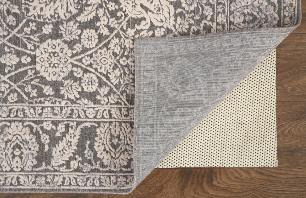 Weave & Wander Sybil Transitional Oriental Style Rug, Charcoal/Bone White, 9' X