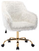Fluffy Faux Fur Armrest Swivel Desk Chair, White