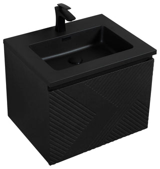 Matte Black Wall Mount Bath Vanity, Integrated Sink, Black Sink, 24"