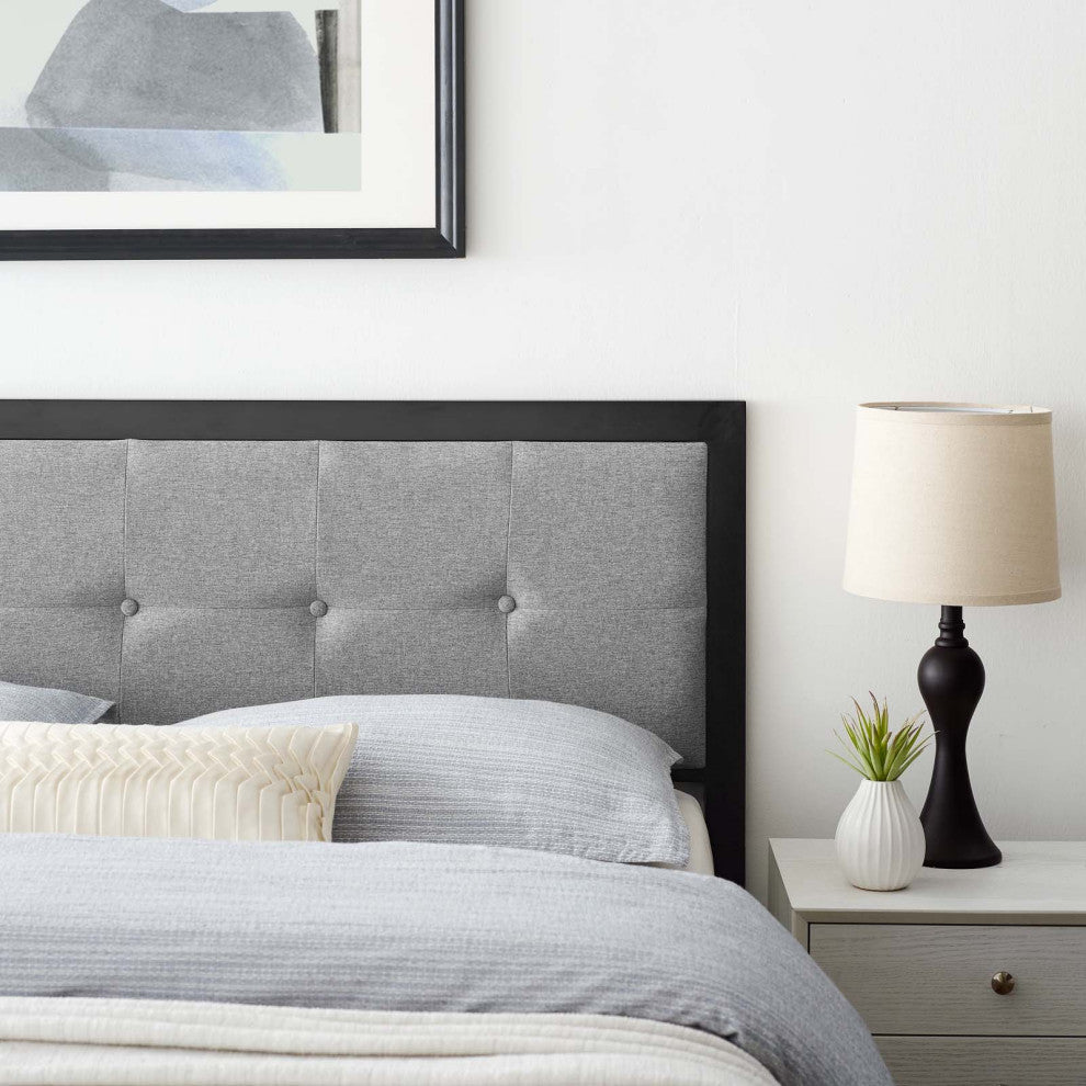 Tufted Headboard, Twin Size, Fabric, Metal, Black Grey Gray, Modern Contemporary