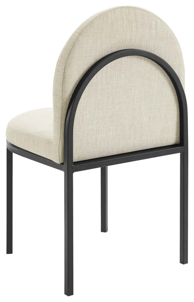 Tufted Side Dining Chair, Fabric, Black Beige, Modern, Cafe Bistro Restaurant