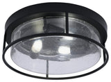 16" 3-Light Flush Mount Light, Matte Black, Clear Bubble Glass