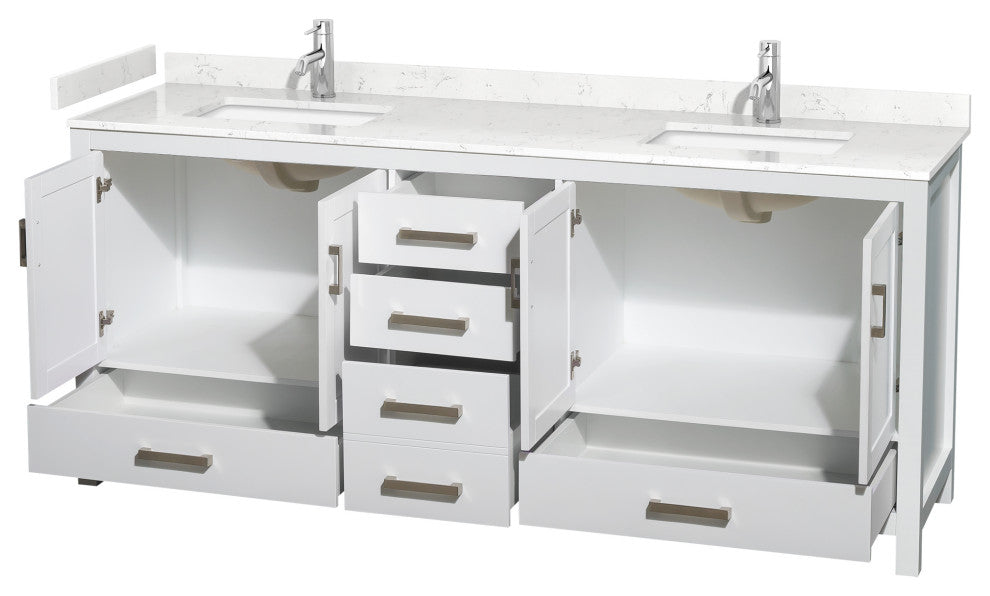 80" Double Bathroom Vanity, White, Carrara Cultured Marble Countertop, Sinks