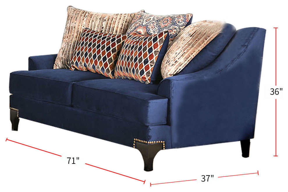 Small Weave Chenille Love Seat with Sloped Arms Design, Navy