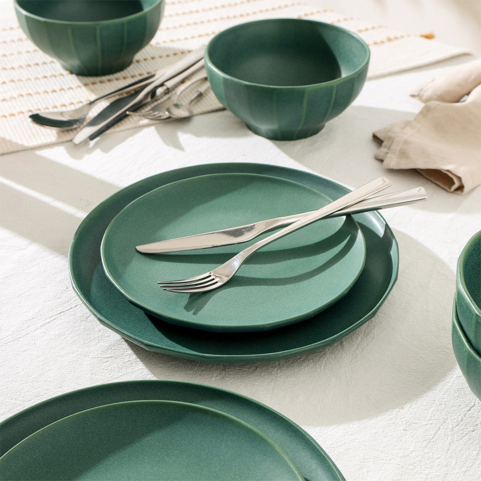 Stone Lain Rio Stoneware 12-Piece Dinnerware Set, Green