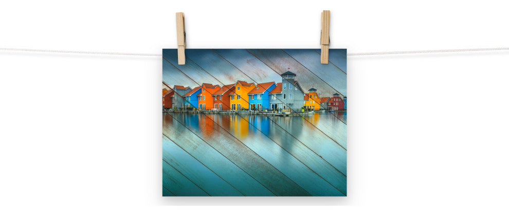 Faux Wood Blue Morning at Waters Edge Groningen Unframed Wall Art Prints, 8" X 10"