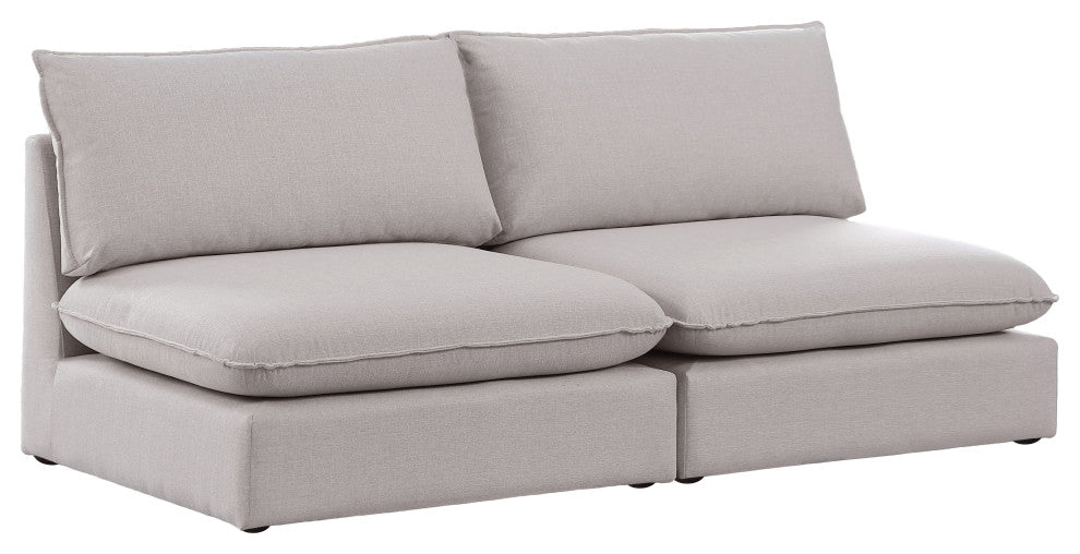 Mackenzie Linen Textured Fabric Upholstered 2-Piece Modular Sofa, Beige