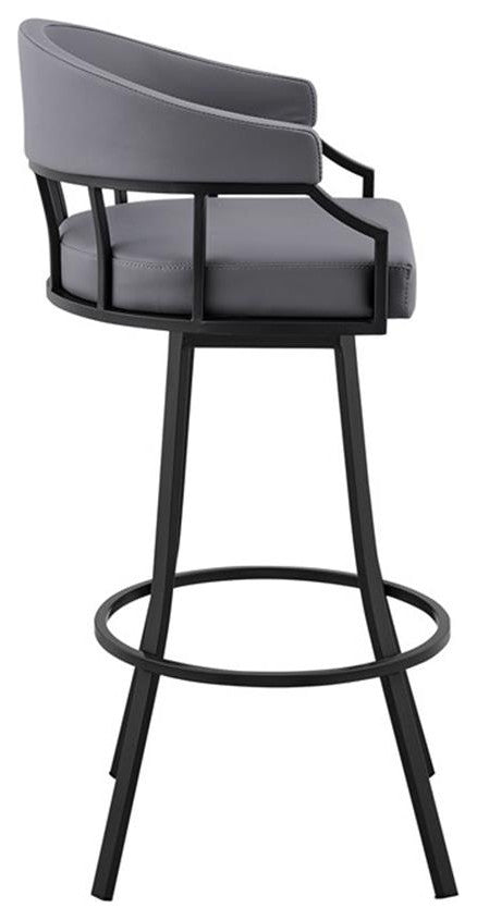Armen Living Palmdale 26" Faux Leather Swivel Counter Stool in Black/Slate Gray