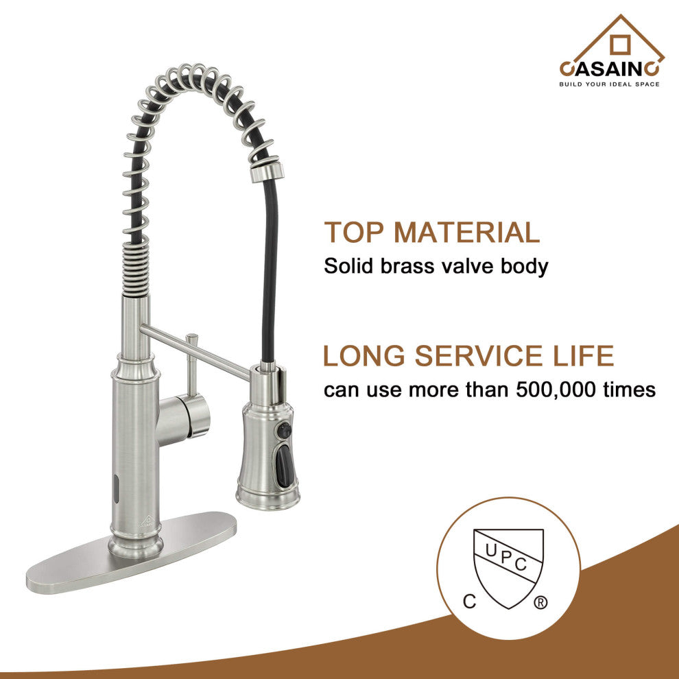 Single-Handle Spring Pull Down Sprayer Kitchen Faucet with Infrared Induction, Brushed Nickel