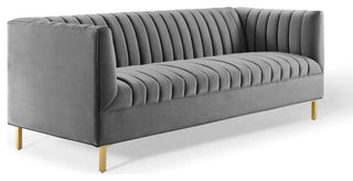 Shift Channel Tufted Performance Velvet Sofa - Gray