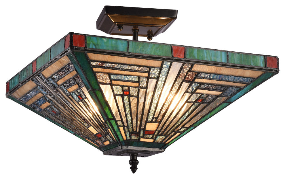 CHLOE Lighting Innes Tiffany Blackish Bronze 2-Light Mission Ceiling Fixture