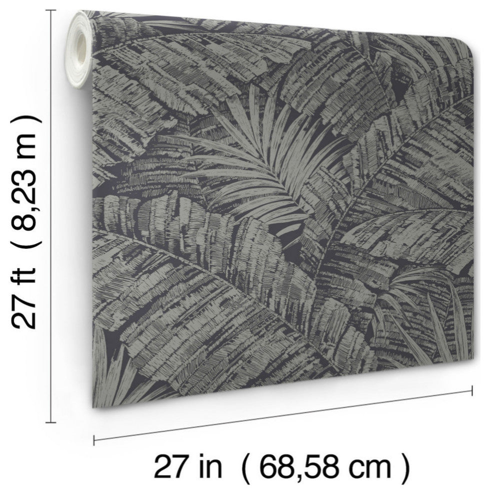 Palm Cove Toile Silver and Black Wallpaper
