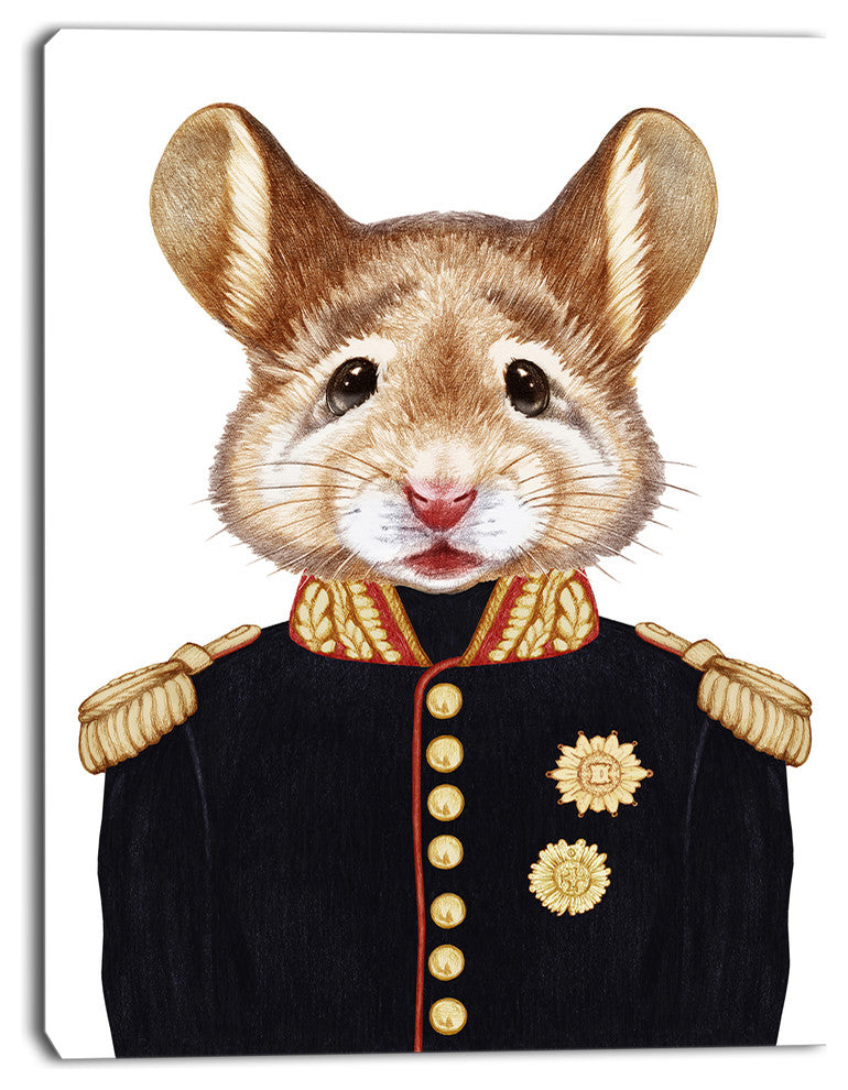 Mouse in Military Uniform, Animal Canvas Art Print, 30"x40"