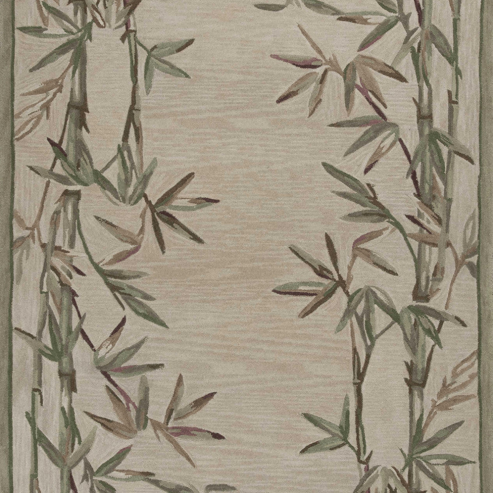 3' X 5' Ivory Bamboo Bordered Wool Indoor Area Rug