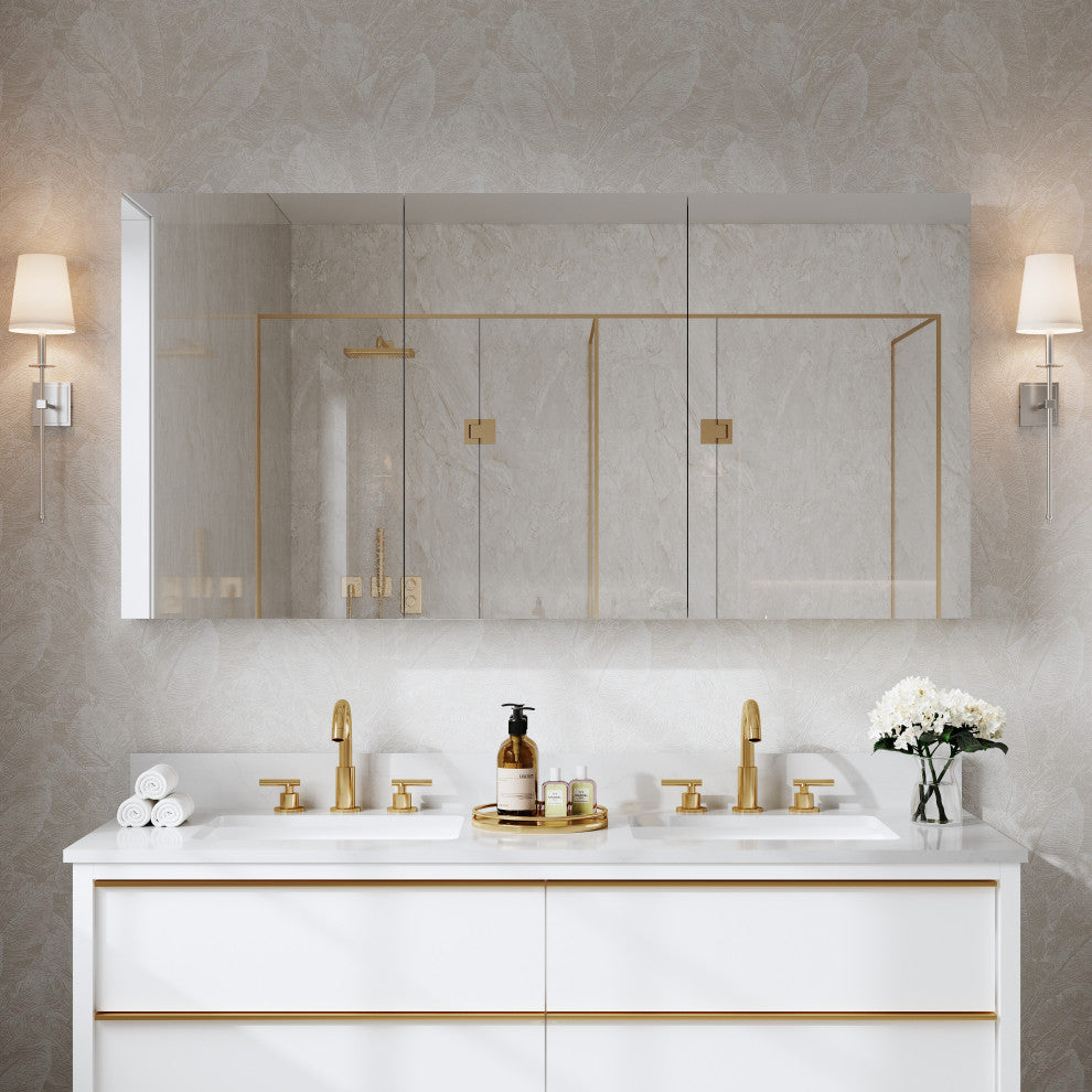 Recessed/Surface Mount Bathroom Medicine Cabinet, Soft-Close Blum Hinges, 60"x30" Three Doors