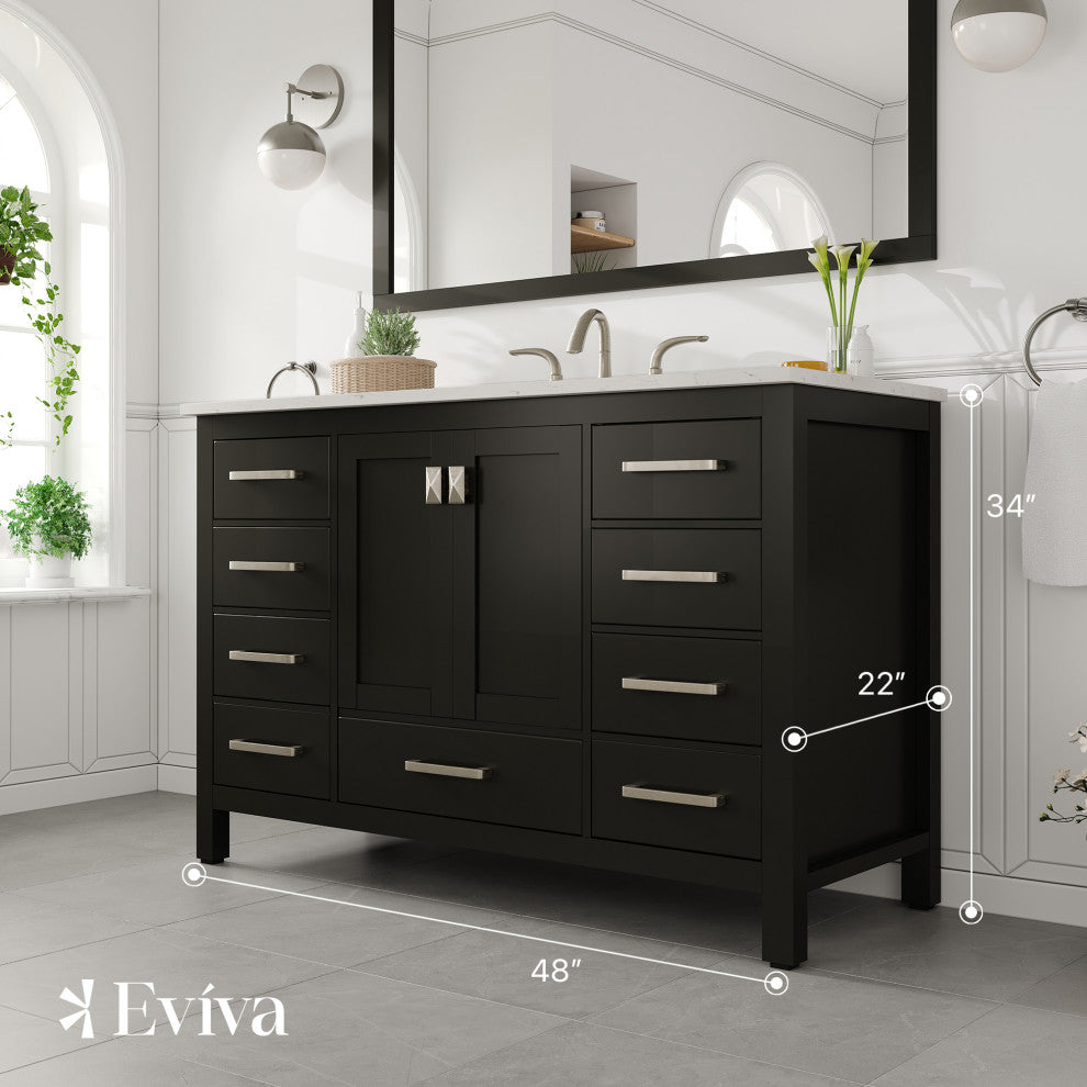 Eviva Aberdeen 48"Wx22"D Bathroom Vanity, White Carrara Quartz Countertop