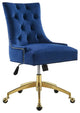 Vintage Office Chair, Golden Base With Velvet Seat & Hourglass Back, Navy