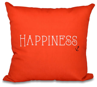 26"x26" Nautical Happiness, Word Print Pillow, Red