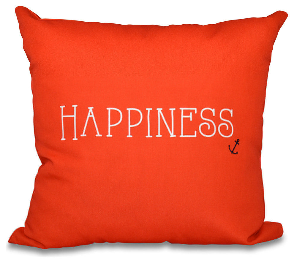 26"x26" Nautical Happiness, Word Print Pillow, Red