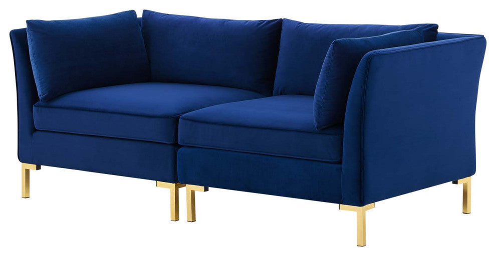 Loveseat Sofa, Velvet, Blue Navy, Modern, Living Lounge Hotel Lobby Hospitality