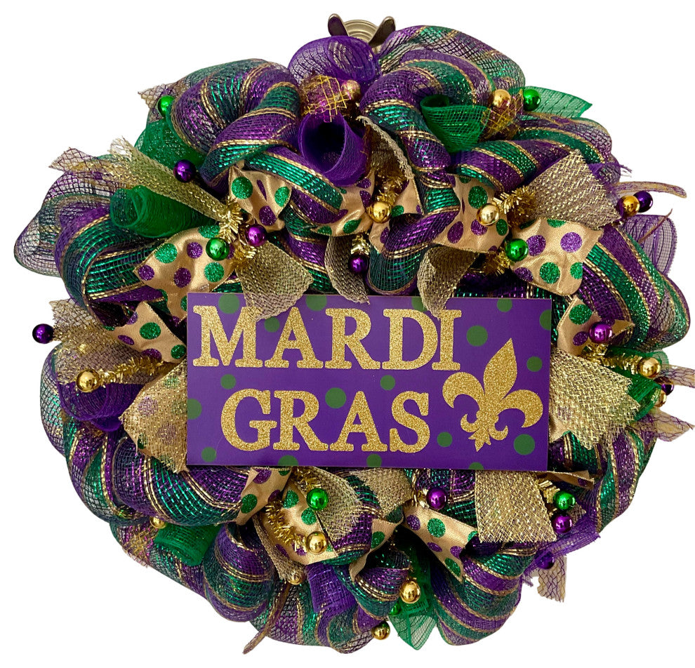 Mardi Gras Handmade Deco Mesh Wreath