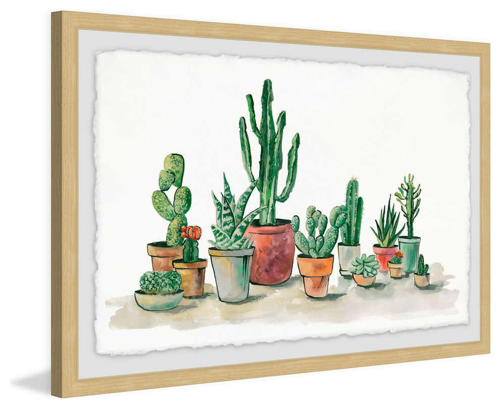 "Potted Cacti" Framed Painting Print, 36"x24"