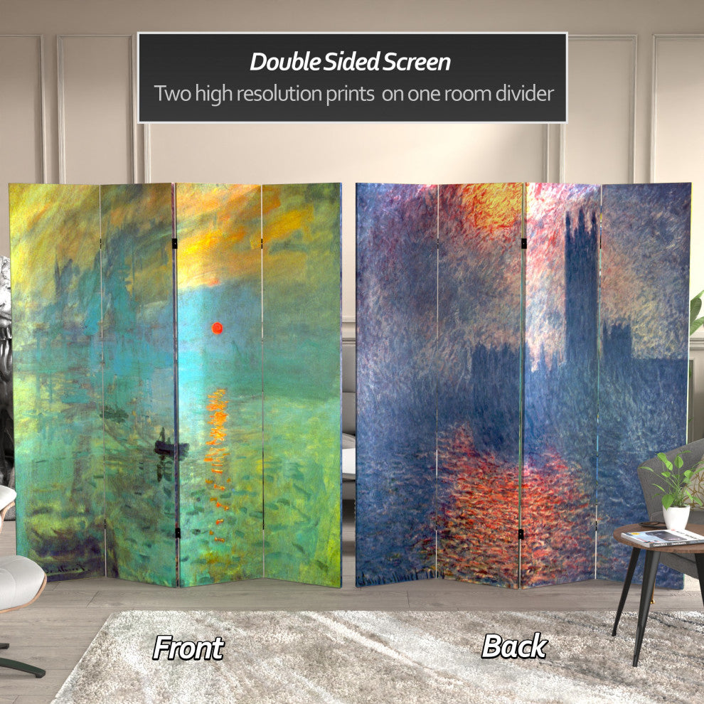 6' Tall Double Sided Works of Monet Canvas Room Divider