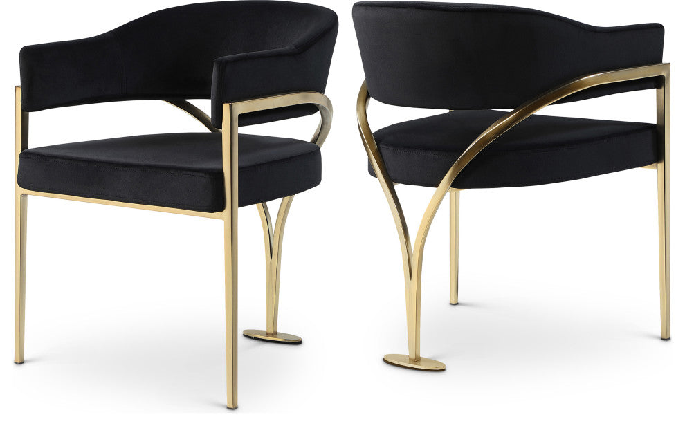 Madelyn Upholstered Dining Chair, Set of 2, Black, Velvet, Gold Finish