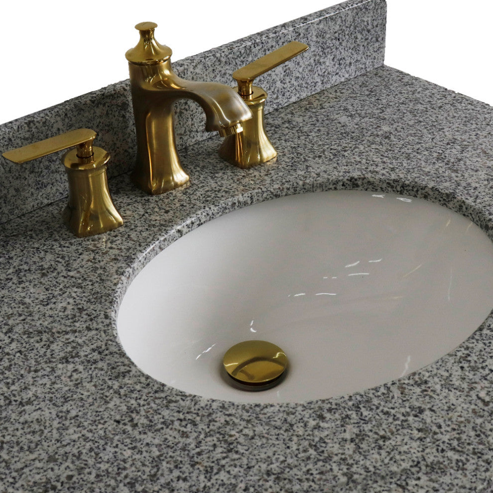 31" Single Vanity, Blue Finish With Gray Granite And Oval Sink