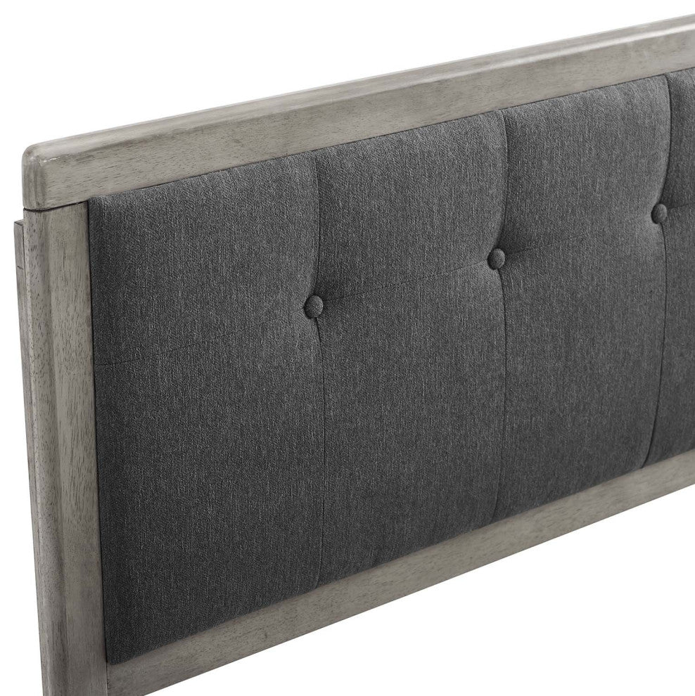 Draper Tufted King Fabric and Wood Headboard Gray Charcoal