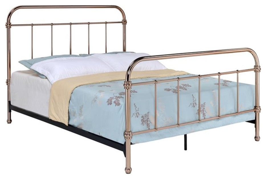 Furniture of America Gracie Contemporary Metal California King Bed in Rose Gold