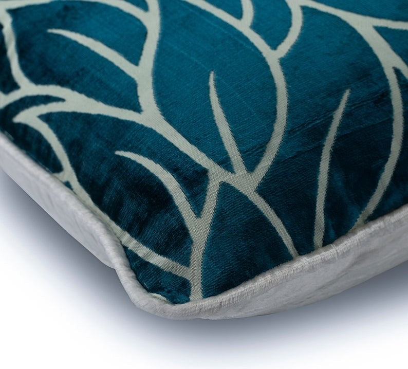 Leaf Teal Blue Burnout Velvet 20"x20" Pillow Cover, Teal Blue Spruce