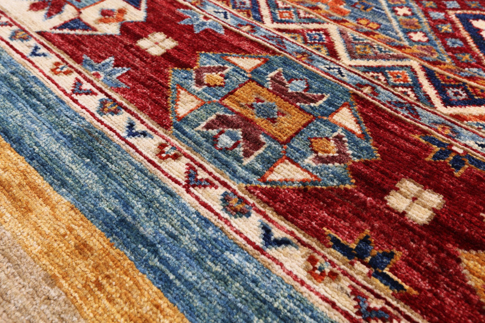 3' Square Super Kazak Khorjin Hand-Knotted Wool Rug Q11052