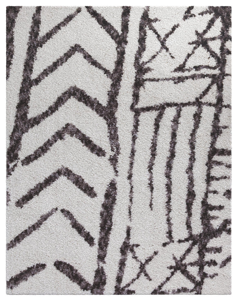 Oasis Juno White and Dark Gray Polyester Area Rug