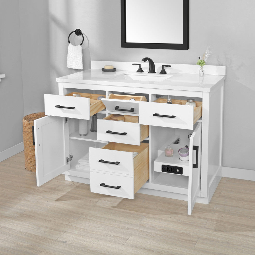 Ove Decors Bailey 48" Single Sink Vanity, White and Nickel Hardware