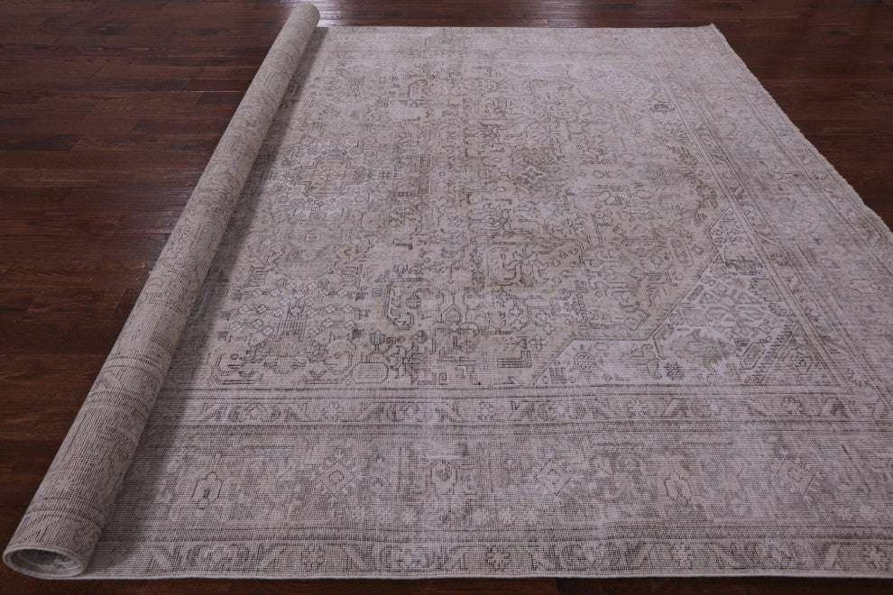 9' 5" X 11' 10" Handmade Persian Vintage White Wash Rug Q4653