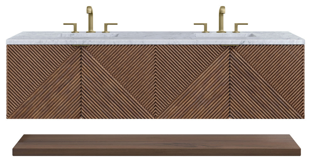 James Martin Marcello Bath Vanity, Chestnut, 72", Carrara Marble, Three-Hole