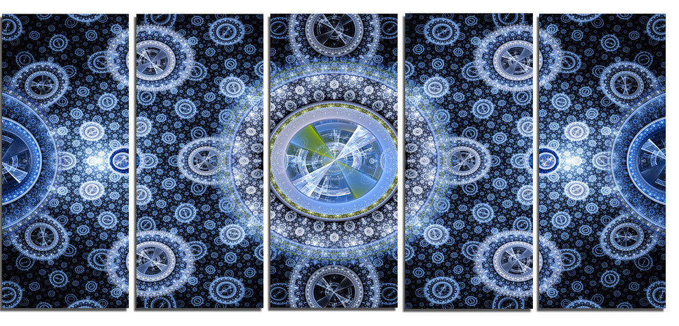Clear Blue Psychedelic Relaxing Art, Abstract Canvas Print, 60"x28", 5 Panels