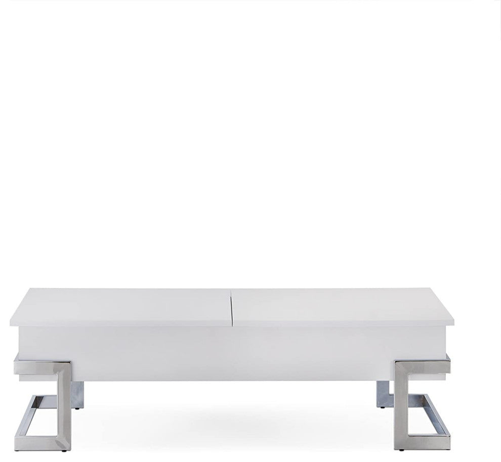 47"x20"x14" White And Chrome Particle Board Coffee Table
