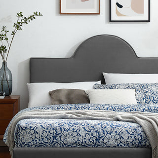 Platform Bed Frame, King Size, Charcoal Gray, Velvet, Modern, Guest Suite