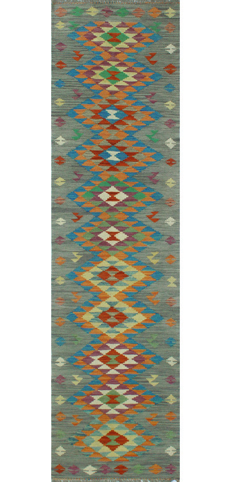 Sangat Kilim Arali Gray/Blue Runner, 2'8x9'10