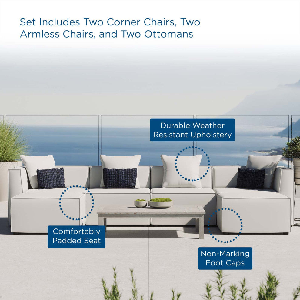 Lounge Sectional Sofa Set, Fabric, White, Modern, Outdoor Patio Balcony Garden