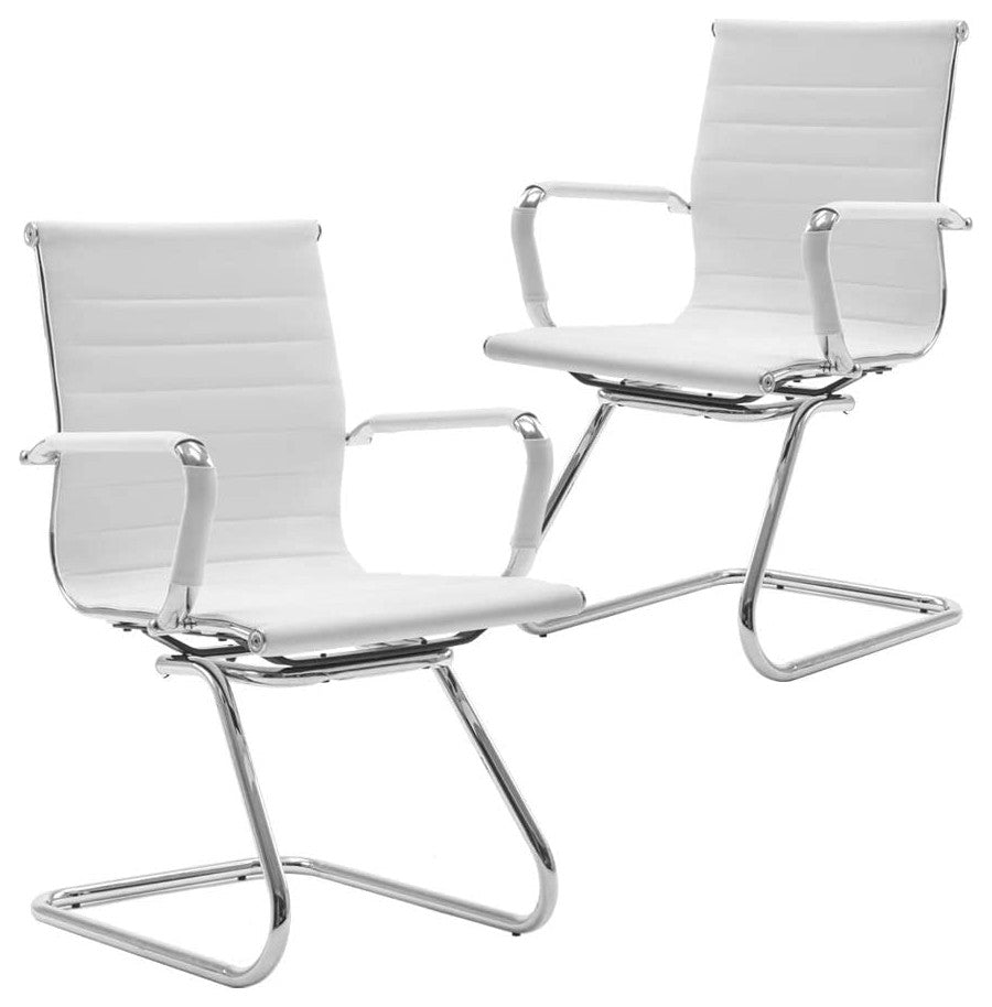 Reception Chairs No Wheels Leather Conference Chair (Set of 2), White