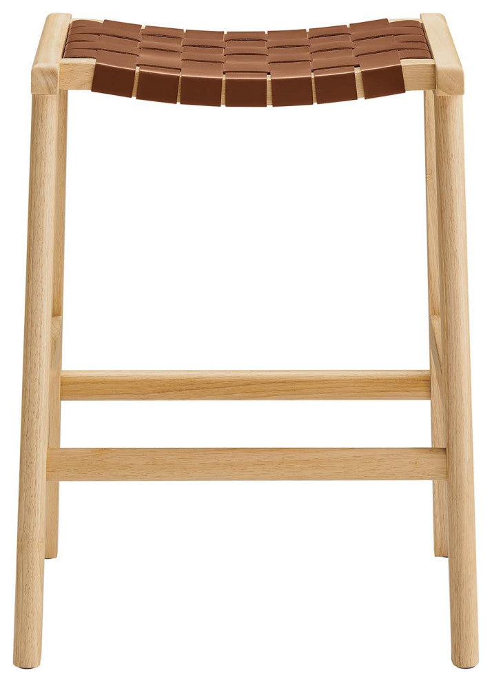 Saoirse Faux Leather Wood Counter Stool - Set of 2 - Natural Brown